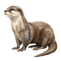 Illustration of a light brown otter sitting upright and looking upwards on a transparent area transparent background png