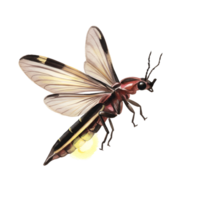 A glowing firefly with translucent wings against a plain surrounding area in a detailed illustration transparent background png