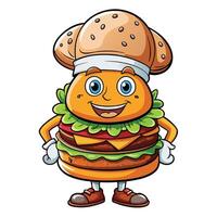 a cartoon hamburger character with a hat and a knife vector