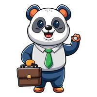 Panda in business attire, holding briefcase, giving a friendly gesture vector