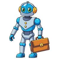 Cute robot carrying a briefcase white background vector