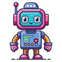 Cute pixelated robot with a friendly expression vector