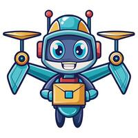 Cute robot drone carrying a package vector