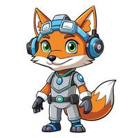 fox in a space suit white background illustration vector