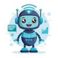 Cute Robot with Communication and Data Visualization vector