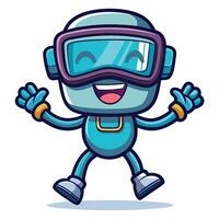 Happy teal robot jumping with goggles vector