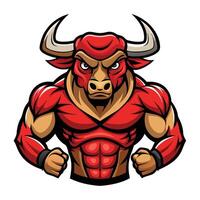 Powerful bull mascot with bulging muscles vector