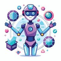 Futuristic Robot with Data Visualization vector