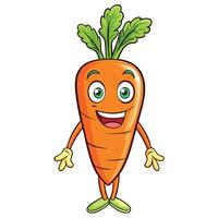 Happy carrot cartoon character with leaves and smiling face vector