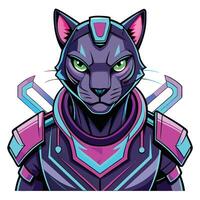 Futuristic cat warrior with armor and swords vector