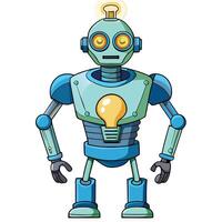 Animated, light-bulb-topped robot vector