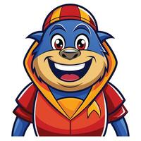 Cartoon character with a happy expression, wearing a blue and red outfit vector