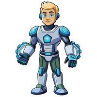 Animated boy in futuristic armor vector
