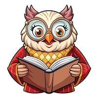 Wise Owl Reading a Book vector
