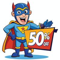 Superhero Character Promoting a Off Sale vector
