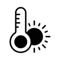A thermometer with a sun representing high temperatures and summer heat.. . vector