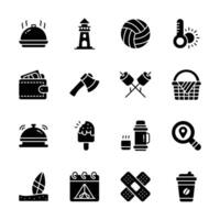 This image features a set of icons, perfect for representing various summer activities and leisure. vector