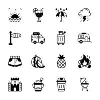 This set of b icons depicts various summer vacation activities and objects., vector