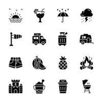 This set of b icons depicts various summer vacation activities and objects. vector