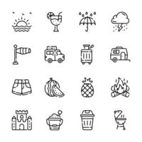 This set of b icons depicts various summer vacation activities and objects vector