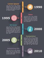 Vertical timeline infographics design template, dark background vector