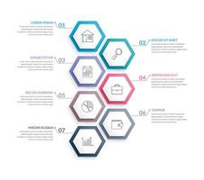 Infographic template with 7 hexagons with numbers vector