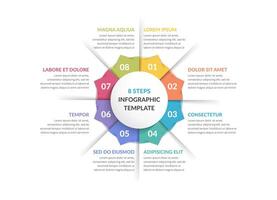 Circle infographic template with eight steps or options, process chart vector