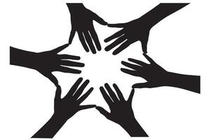 Silhouette Hands Joined in a Circle, Symbolizing Unity and Collaboration Black and White vector