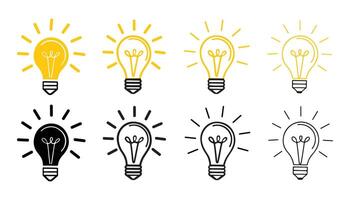 Simple Yellow Lightbulb Icons Representing Ideas Transparent on Isolated White Background. vector