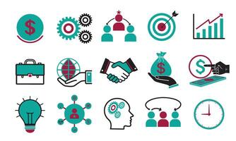 Business Icons Set for Financial and Teamwork Concepts vector
