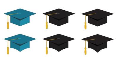 Set of Graduation, Educational, Caps in Teal and Black Cap Transparent on Isolated White Background. vector