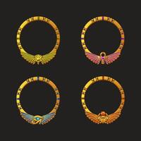 Round Frames in Egyptian themed with symbols - scarab, Ankh cross, lotus and Horus eye. Avatar frames for game or App icons vector