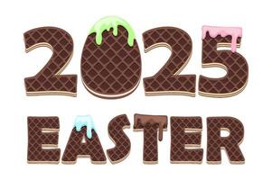 Chocolate Wafflers text Easter 2025. Greeting card, sticker or print for your design. Cartoon stylized letters like wafers. Greeting card text template. vector