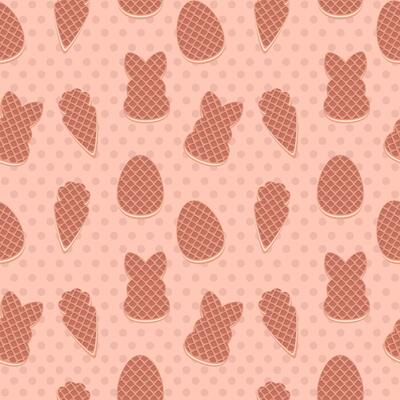 Seamless patterns of the waffles, Easter symbols cookies. light pink background for fabric, print, textile, game, wallpaper or more...