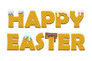 Wafflers text Happy Easter. Greeting card, sticker or print for your design. Cartoon stylized letters like wafers. Greeting card text template. vector