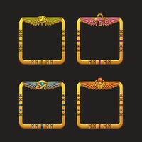 Square Frames in Egyptian themed with symbols - scarab, Ankh cross, lotus and Horus eye. Avatar frames for game or App icons vector