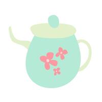 Retro Tea Kettle with Colorful Floral Print and Ergonomic Handle vector