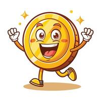 Happy gold coin character running white background vector