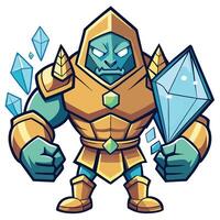 Powerful, armored ice creature wielding a crystal shield vector
