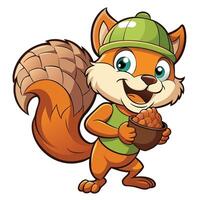 cartoon squirrel with acorn in hand vector