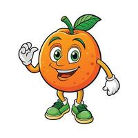 Cheerful orange fruit character with expressive face and friendly gesture vector