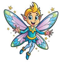 Cartoon fairy with vibrant wings and a happy expression vector