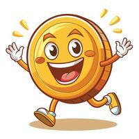 Happy gold coin running white background vector