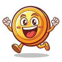 Golden coin character running vector