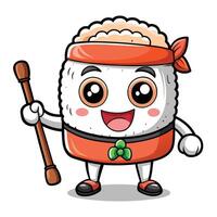 Cute sushi character with chopsticks vector