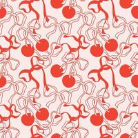 Beautiful seamless pattern with red cherries and bows. Background print vector