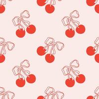 Cute girly print with cherries and bows. Seamless pattern. Background design vector