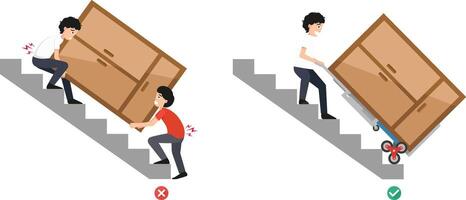 wrong and right carrying position Improper versus against proper lifting ,body posture vector