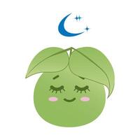 Funny green sprout face with joyful emotion, isolated on white background. Sleeping sprout illustration EPS 10. vector