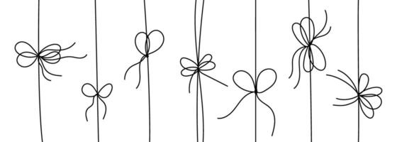 Black vertical line style gift ribbon cord bows set isolated on white background. vector